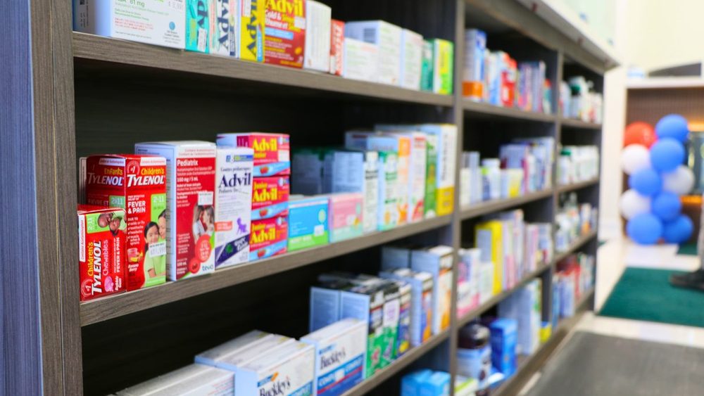 Shelves of medication at the on-site pharmacy inside Albion Health Medical Centre in Etobicoke